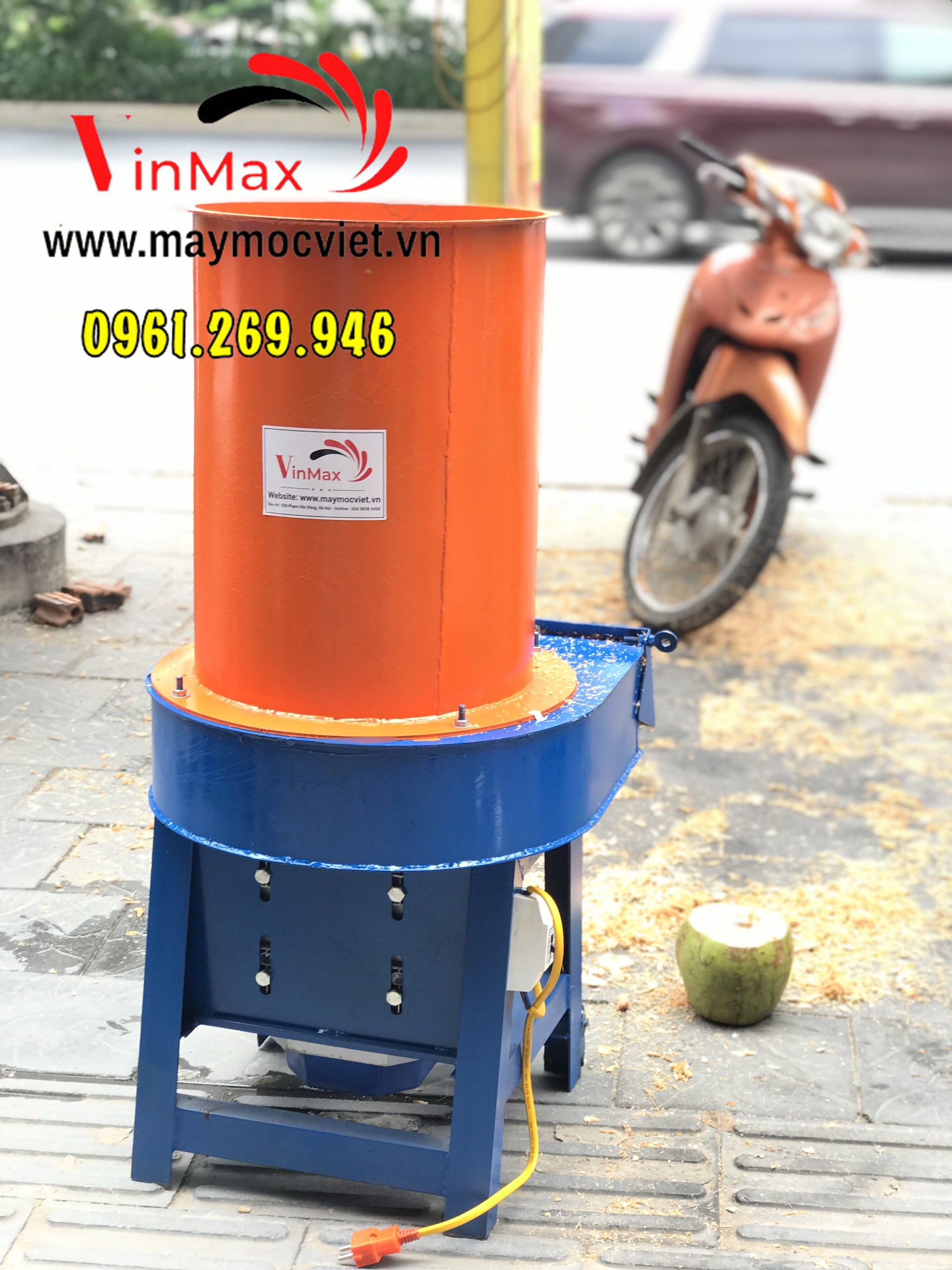 Máy băm rơm, xơ dừa nguyên trái Vinmax XND220 điện 1 pha