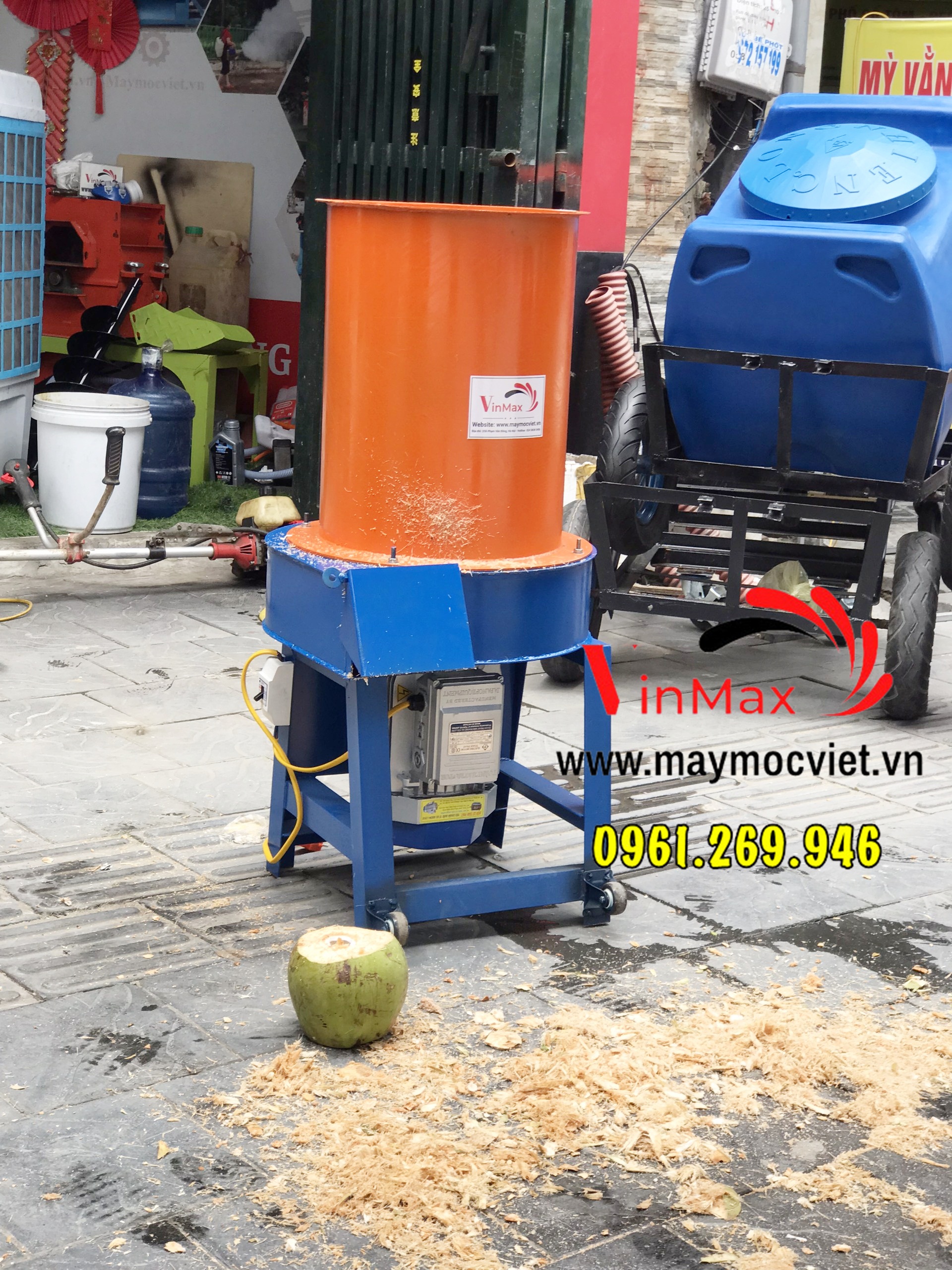 Máy băm rơm, xơ dừa nguyên trái Vinmax XND220 điện 1 pha