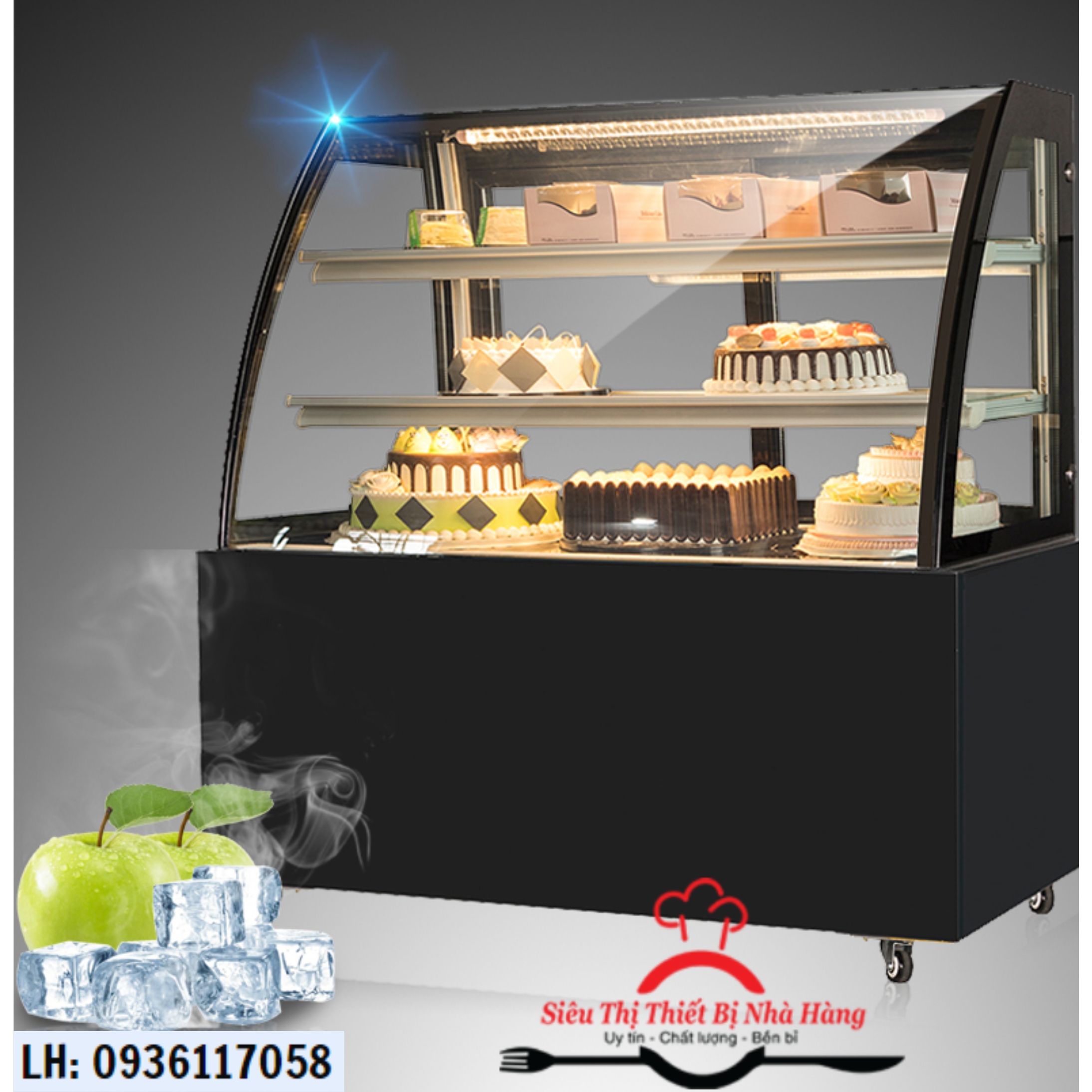 Tủ trưng bày bánh sinh nhật kính cong 3 tầng