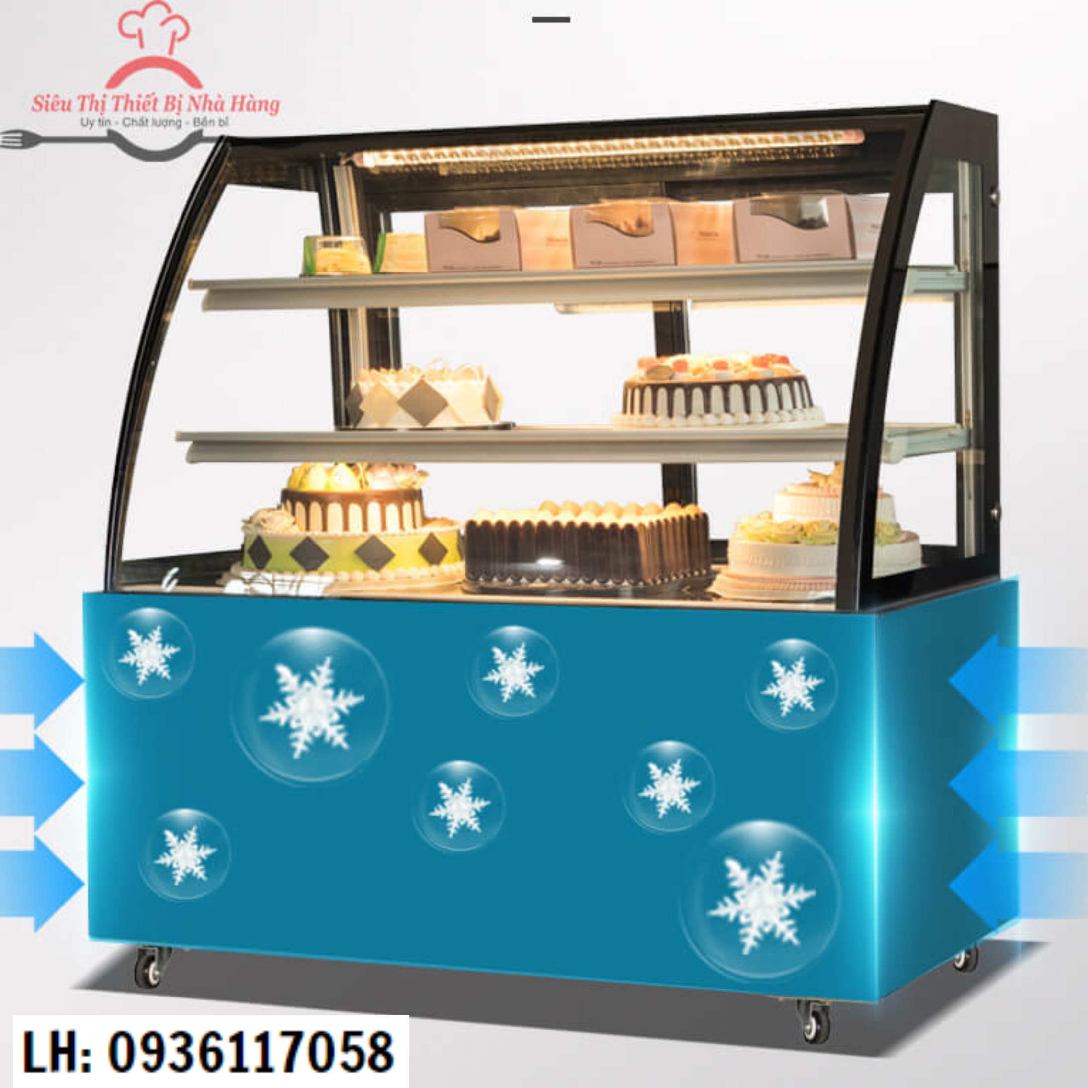 Tủ trưng bày bánh sinh nhật kính cong 3 tầng