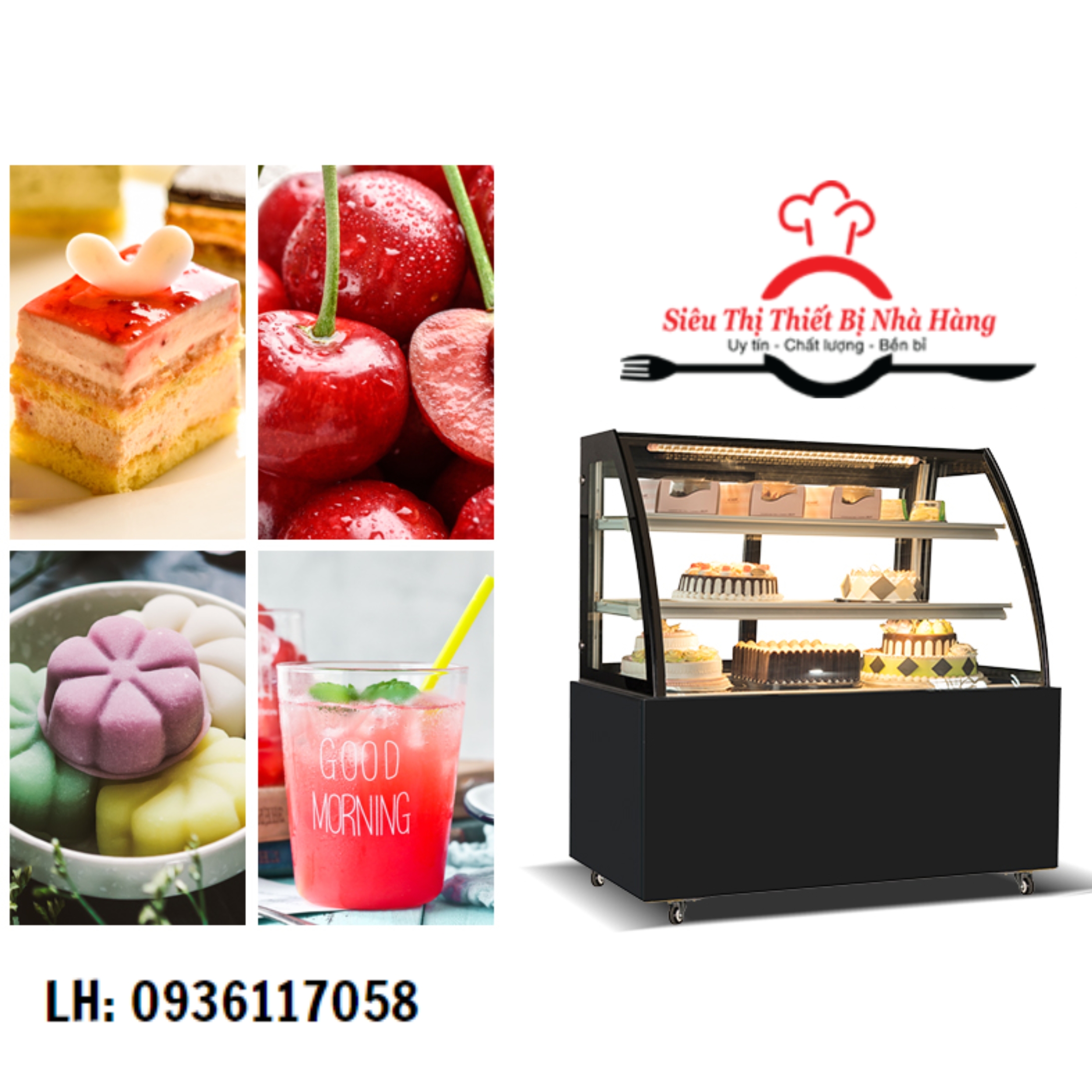 Tủ trưng bày bánh sinh nhật kính cong 3 tầng