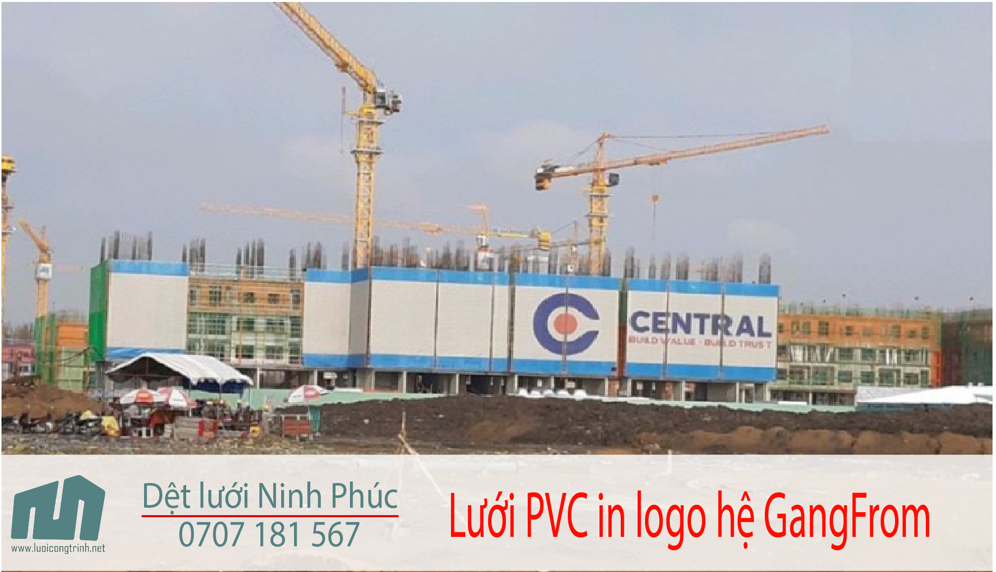 Lưới PVC in logo quảng cáo thương hiệu cho công trình
