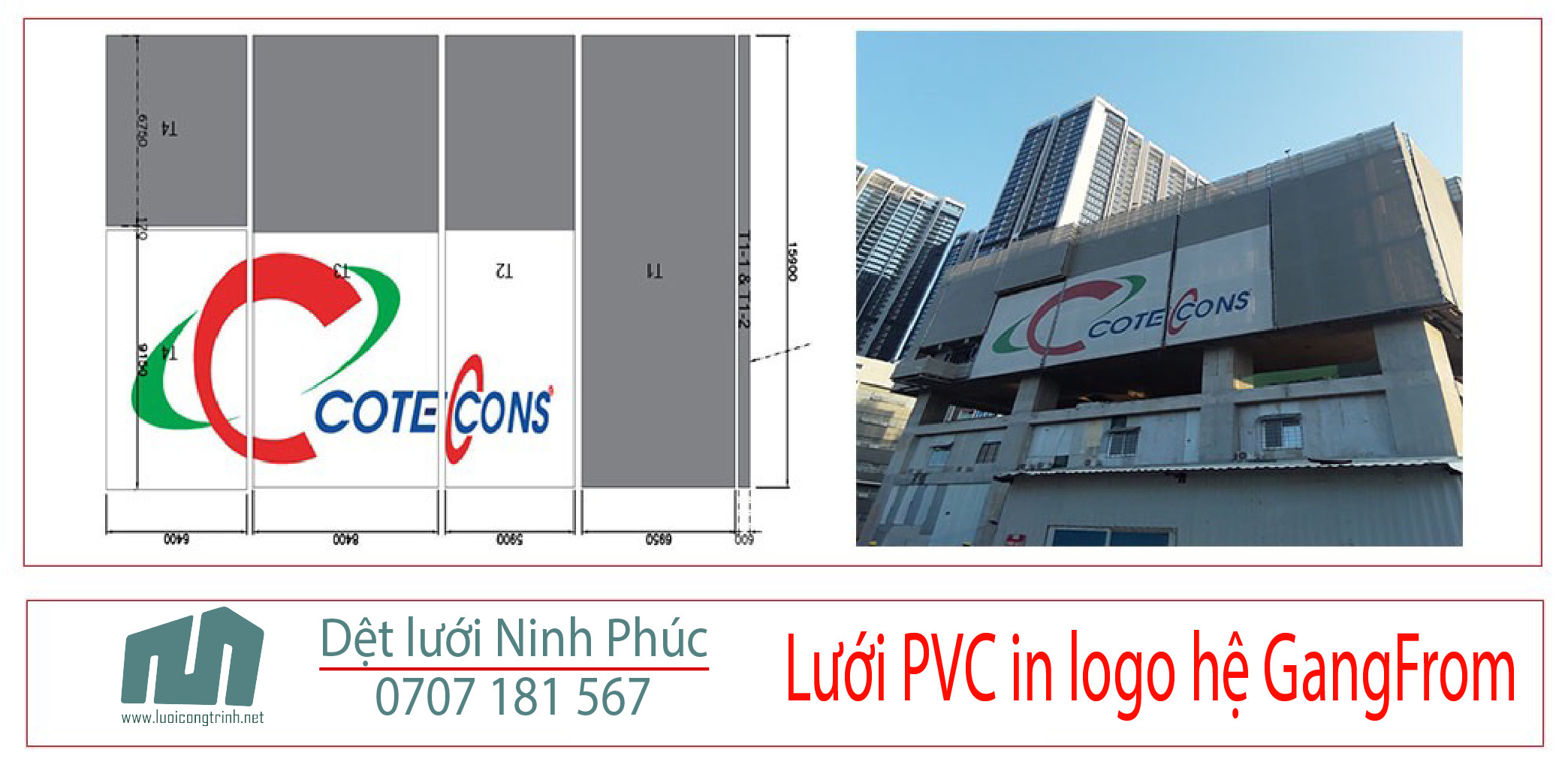 Lưới PVC in logo quảng cáo thương hiệu cho công trình