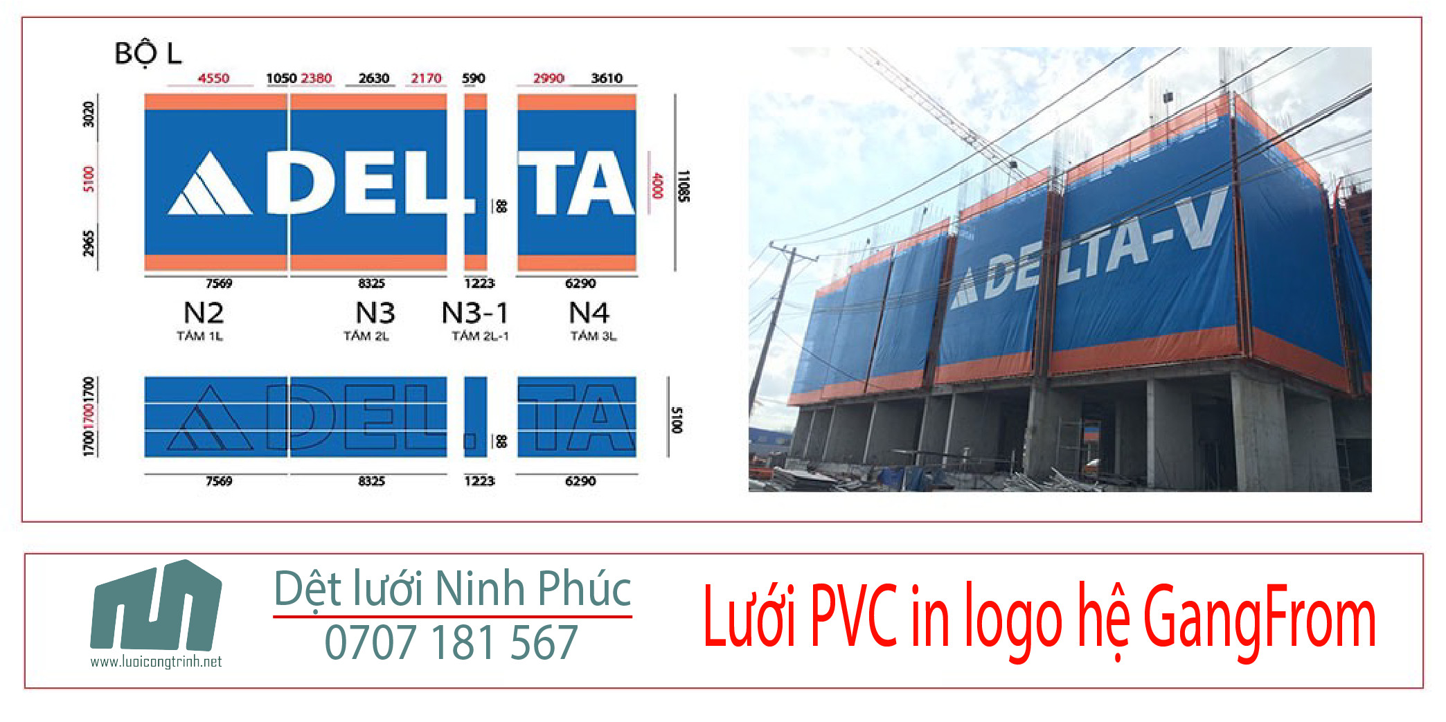 Lưới PVC in logo quảng cáo thương hiệu cho công trình