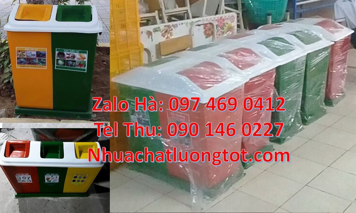 Bán thùng phân loại rác 2 ngăn có nắp đậy,thùng phân loại rác 3 ngăn 3