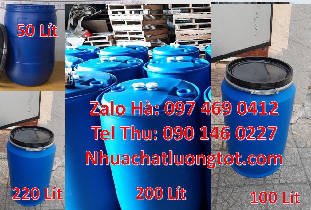 Bán thùng phuy nhựa 220l màu xanh nắp chiết rót,thùng phuy nhựa 200l n