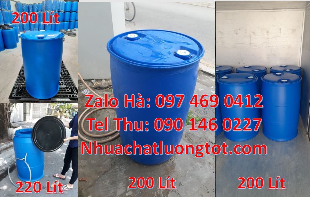 Bán thùng phuy nhựa 220l màu xanh nắp chiết rót,thùng phuy nhựa 200l n