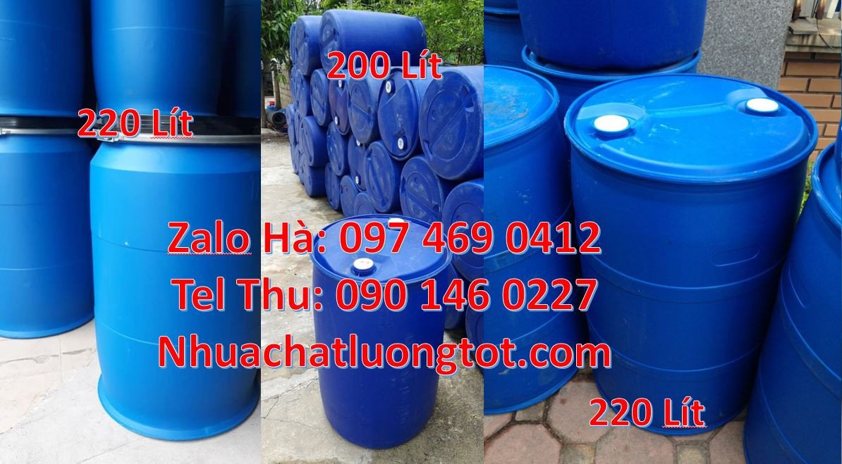 Bán thùng phuy nhựa 220l màu xanh nắp chiết rót,thùng phuy nhựa 200l n