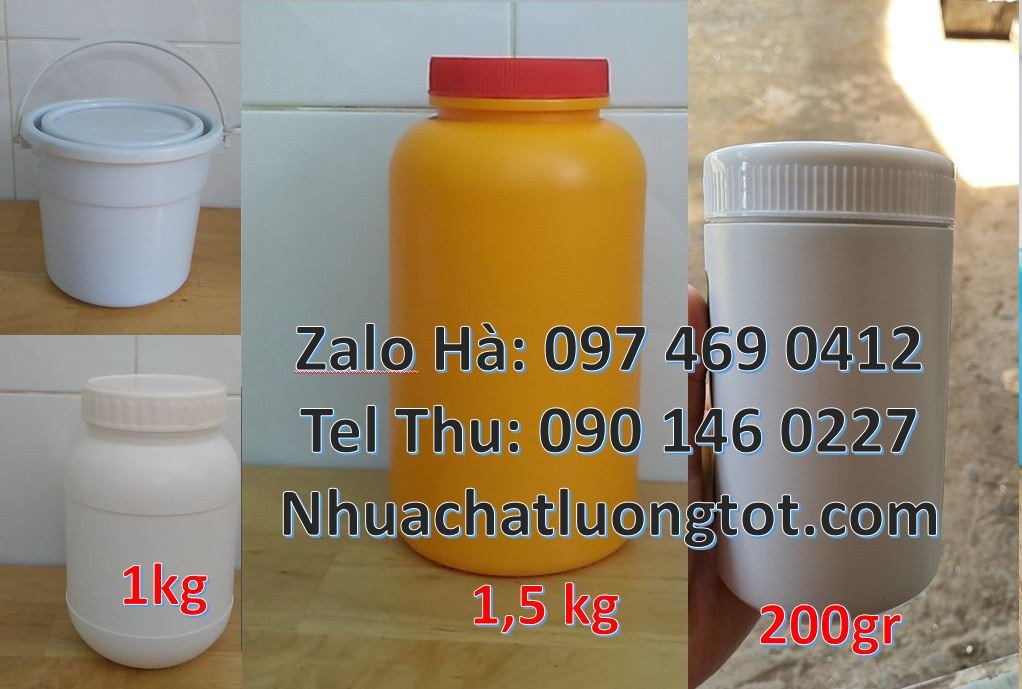 Bán hũ nhựa 1.5kg đựng thực phẩm nước uống,hũ nhựa 1kg đựng  hóa chất