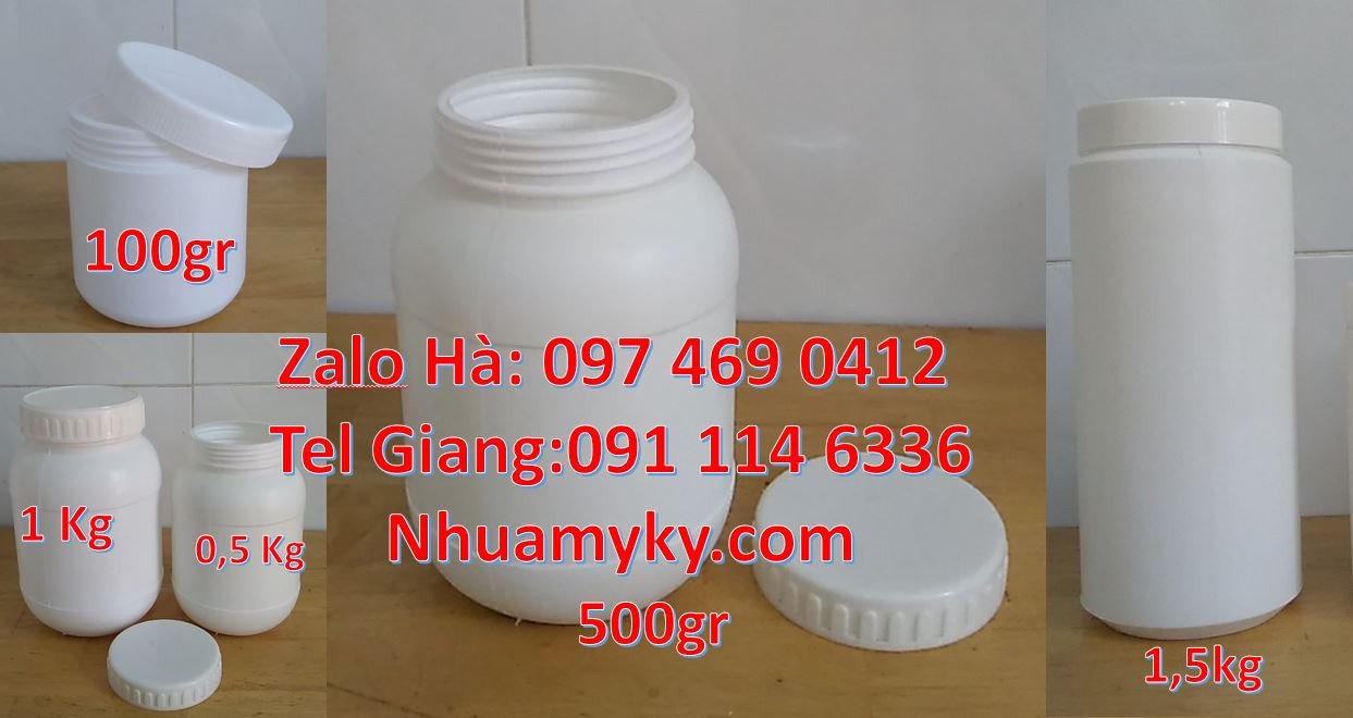 Bán hũ nhựa hdpe 1.5kg giá rẻ,hũ nhựa 500g chất lượng cao đựng chất lo