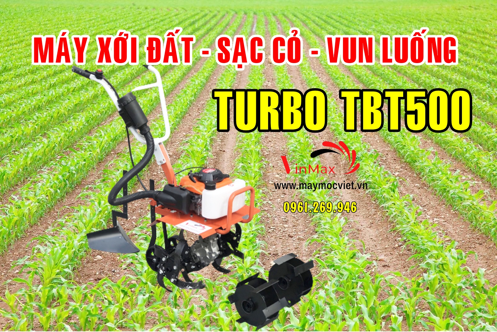 Máy vun luống ngô, xới đất mini, sạc cỏ Turbo TBT500 động cơ 4 thì