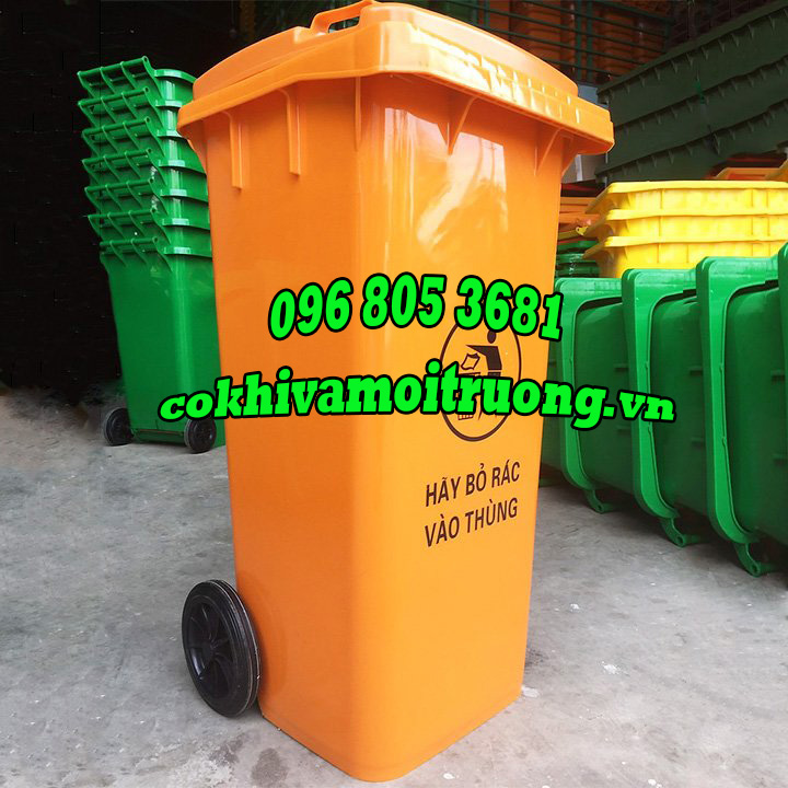 thùng rác 120l màu cam- thùng rác công cộng