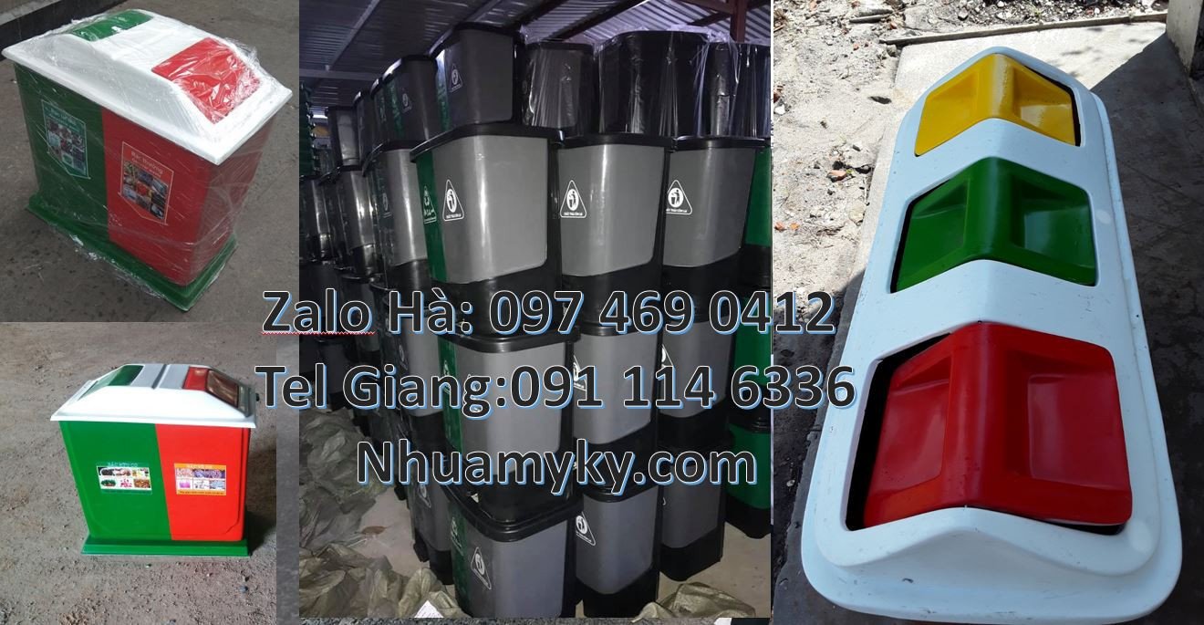 Bán thùng đựng rác 3 ngăn 3 màu,thùng phân loại rác 2 ngăn có nắp đậy