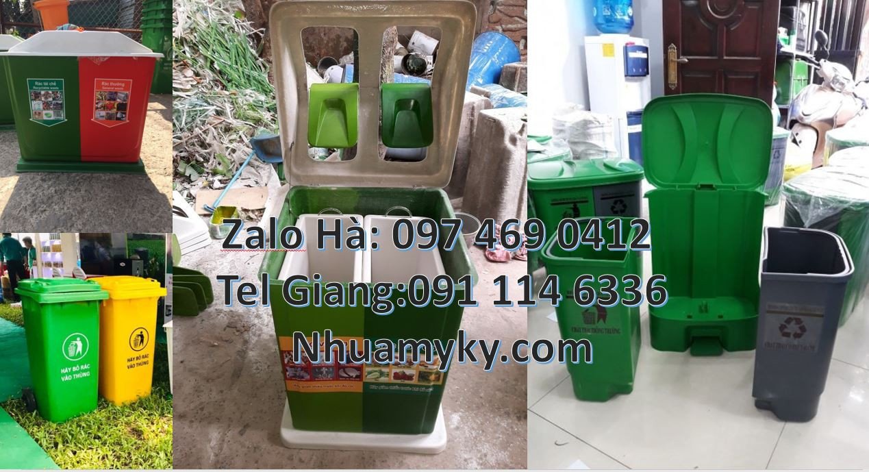 Bán thùng đựng rác 3 ngăn 3 màu,thùng phân loại rác 2 ngăn có nắp đậy