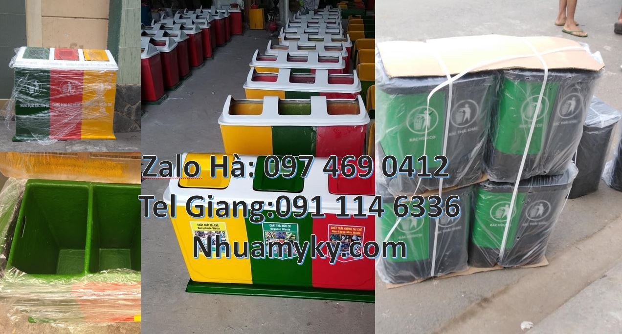 Bán thùng đựng rác 3 ngăn 3 màu,thùng phân loại rác 2 ngăn có nắp đậy