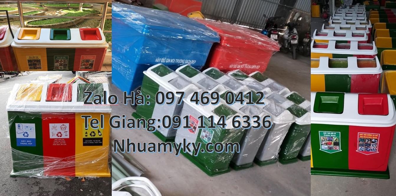Bán thùng đựng rác 3 ngăn 3 màu,thùng phân loại rác 2 ngăn có nắp đậy