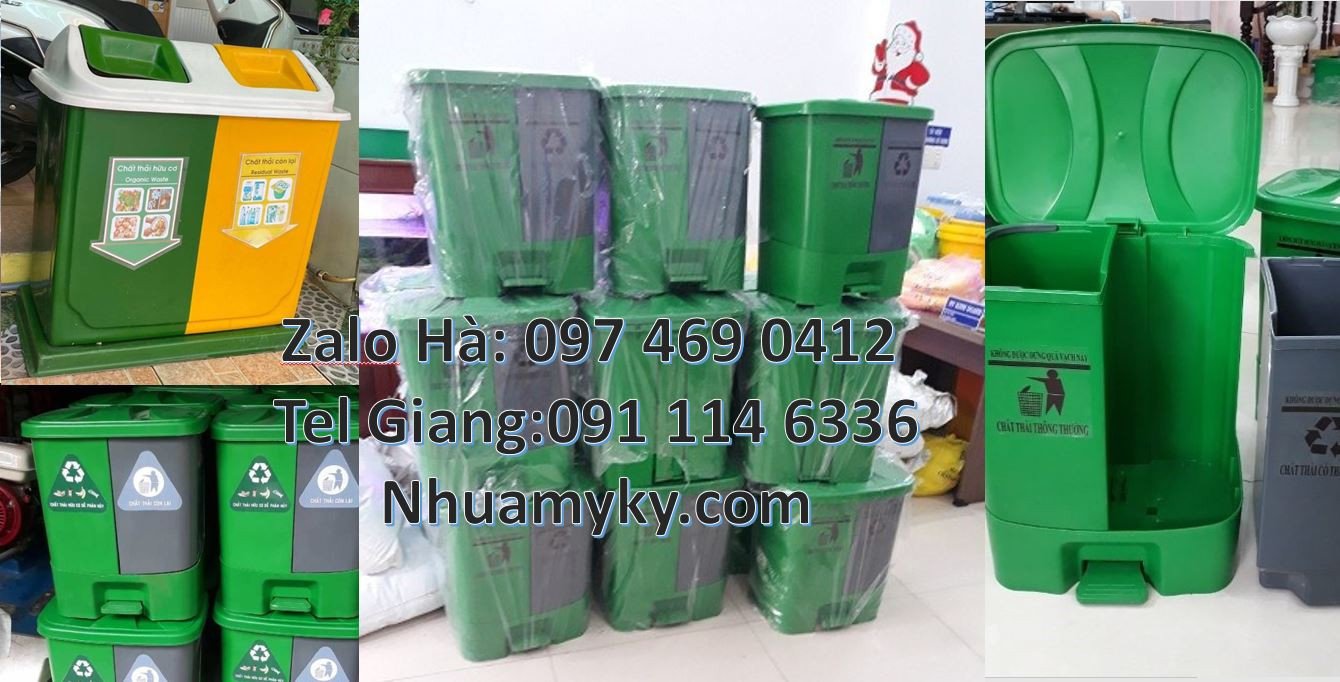 Bán thùng đựng rác 3 ngăn 3 màu,thùng phân loại rác 2 ngăn có nắp đậy