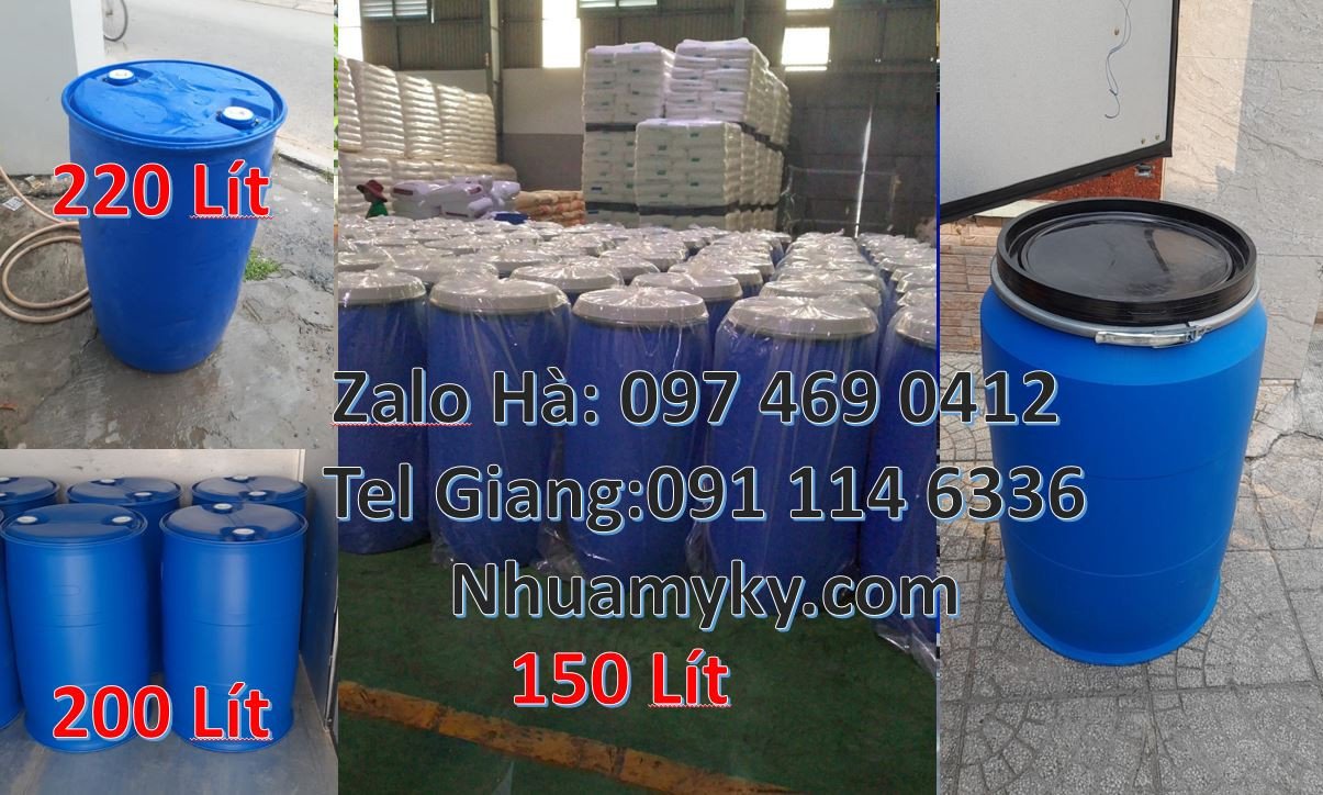 Bán thùng phuy nhựa 150l màu xanh nắp đậy,thùng phuy 220l nắp chiết ro