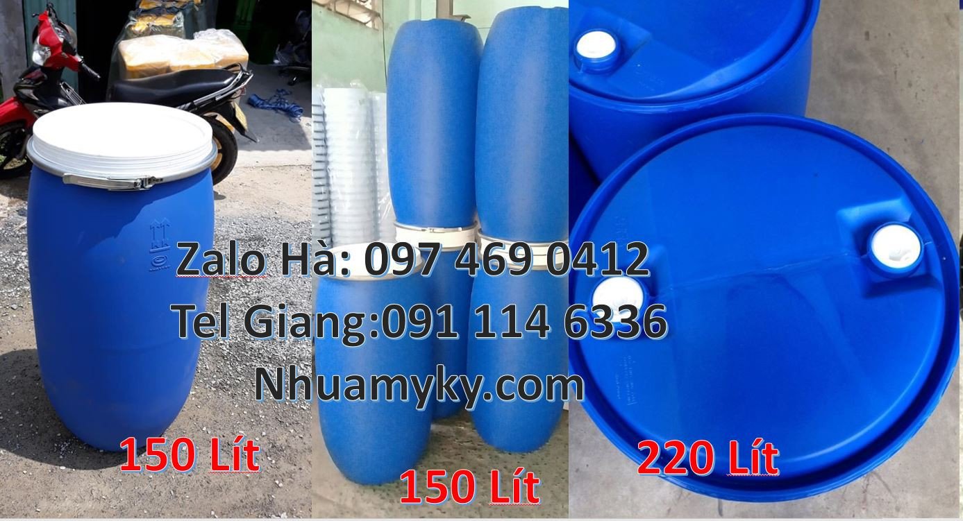 Bán thùng phuy nhựa 150l màu xanh nắp đậy,thùng phuy 220l nắp chiết ro