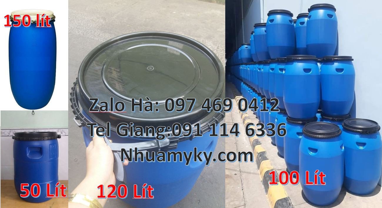 Bán thùng phuy nhựa 150l màu xanh nắp đậy,thùng phuy 220l nắp chiết ro