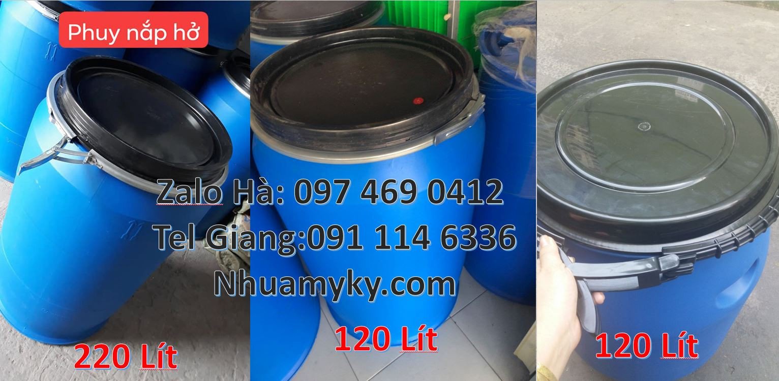 Bán thùng phuy nhựa 150l màu xanh nắp đậy,thùng phuy 220l nắp chiết ro