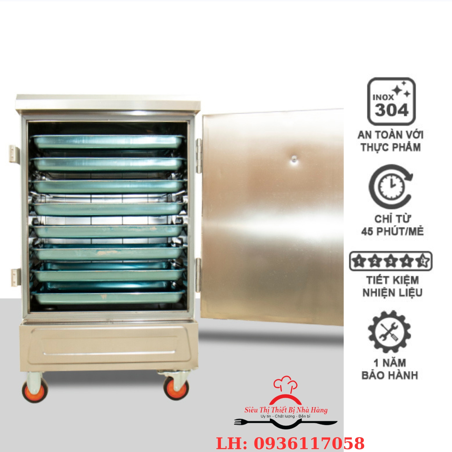 Tủ nấu cơm công nghiệp 8 khay dùng điện