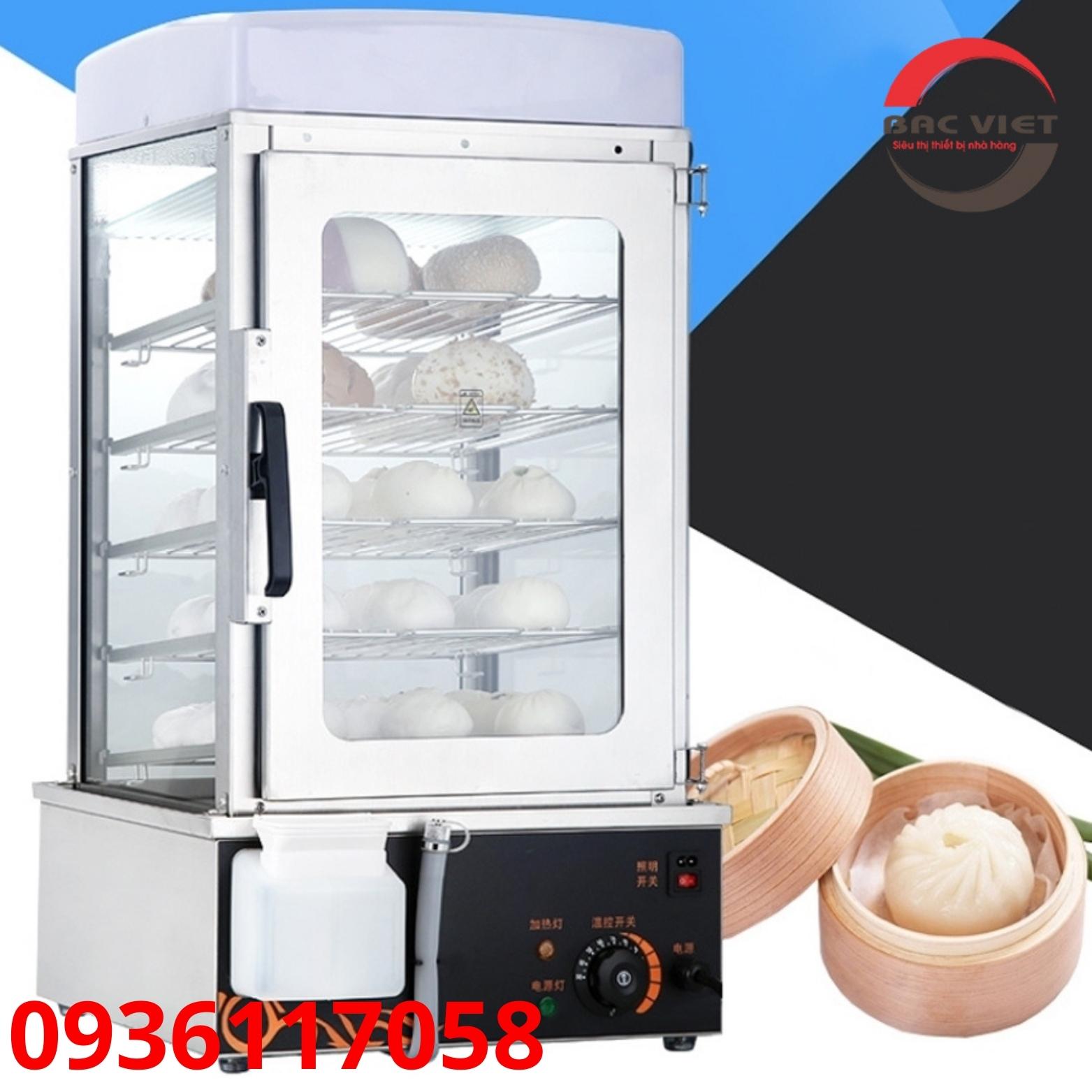 Tủ trưng bày bánh bao 5 tầng- tủ kính 2 lớp chắc chắn