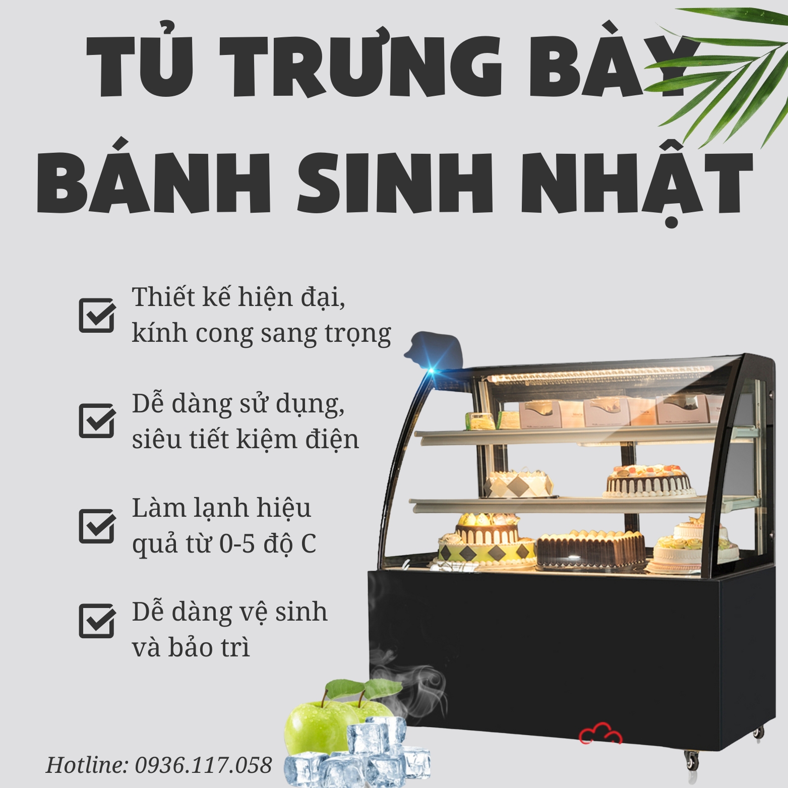 Tủ trưng bày bánh sinh nhật kính cong 3 khay