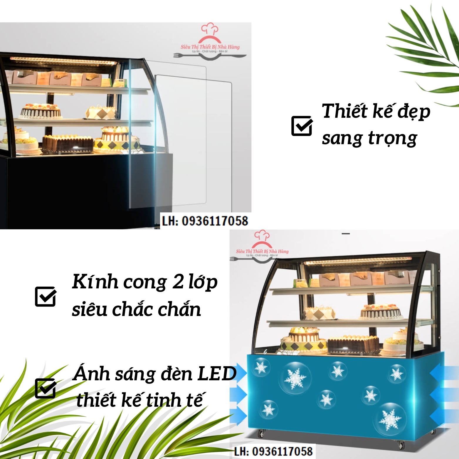 Tủ trưng bày bánh sinh nhật kính cong 3 khay