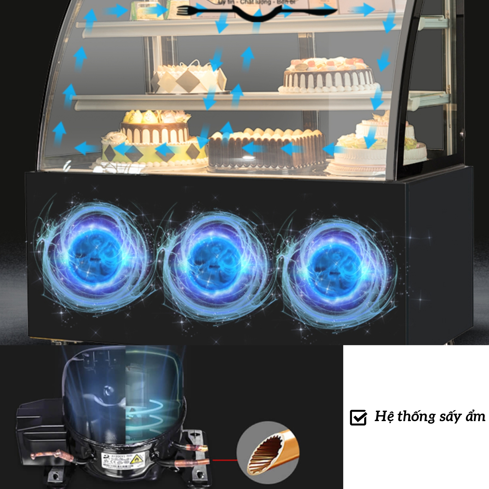 Tủ trưng bày bánh sinh nhật kính cong 3 khay