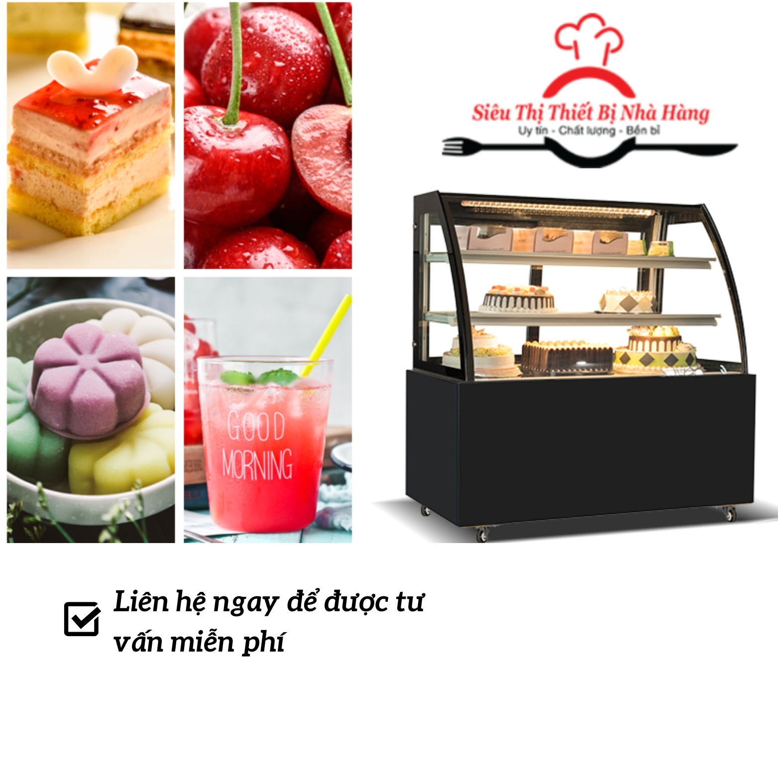 Tủ trưng bày bánh sinh nhật kính cong 3 khay