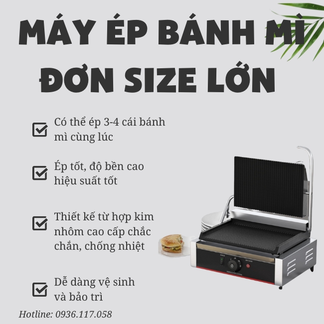 Máy ép bánh mì đơn size lớn đùng điện cao cấp