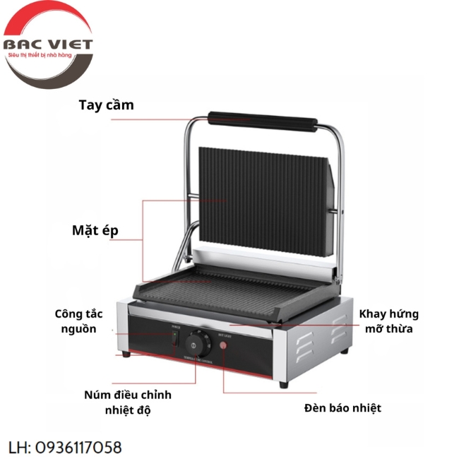 Máy ép bánh mì đơn size lớn đùng điện cao cấp