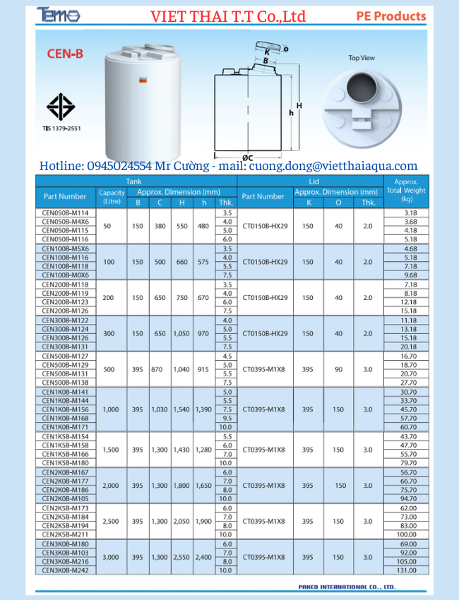 Bồn nhựa 50 Lít, bồn TEMA 50 Lít, Bồn PAKCO 50 Lít