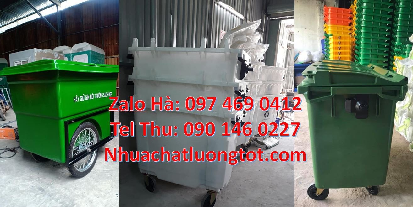 Xe thu gom rác cỡ lớn 1000l có 3 bánh hơi,xe thu gom rác 660l có 4 bán