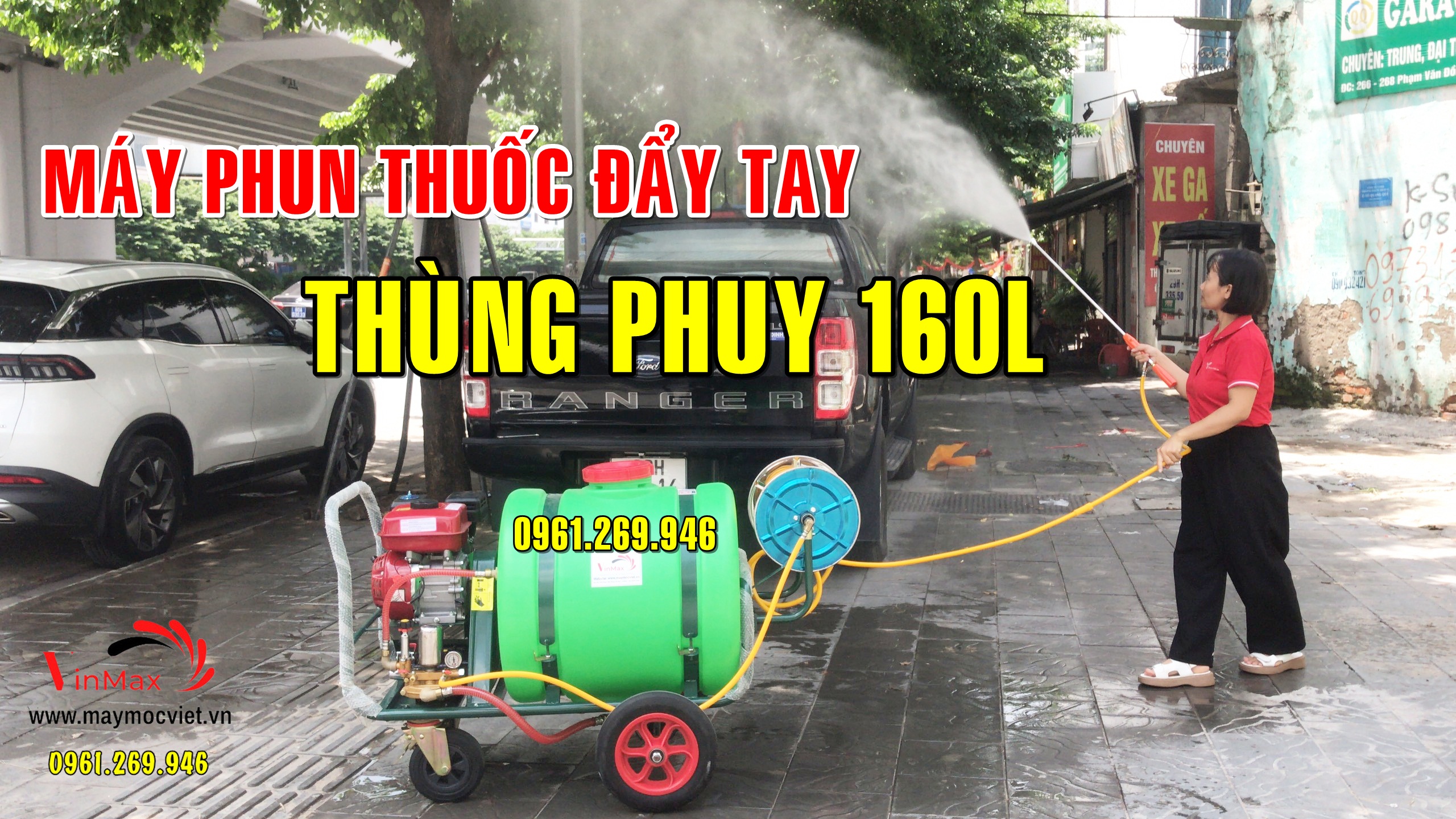 Máy phun thuốc xe đẩy 160L động cơ xăng 5.5HP
