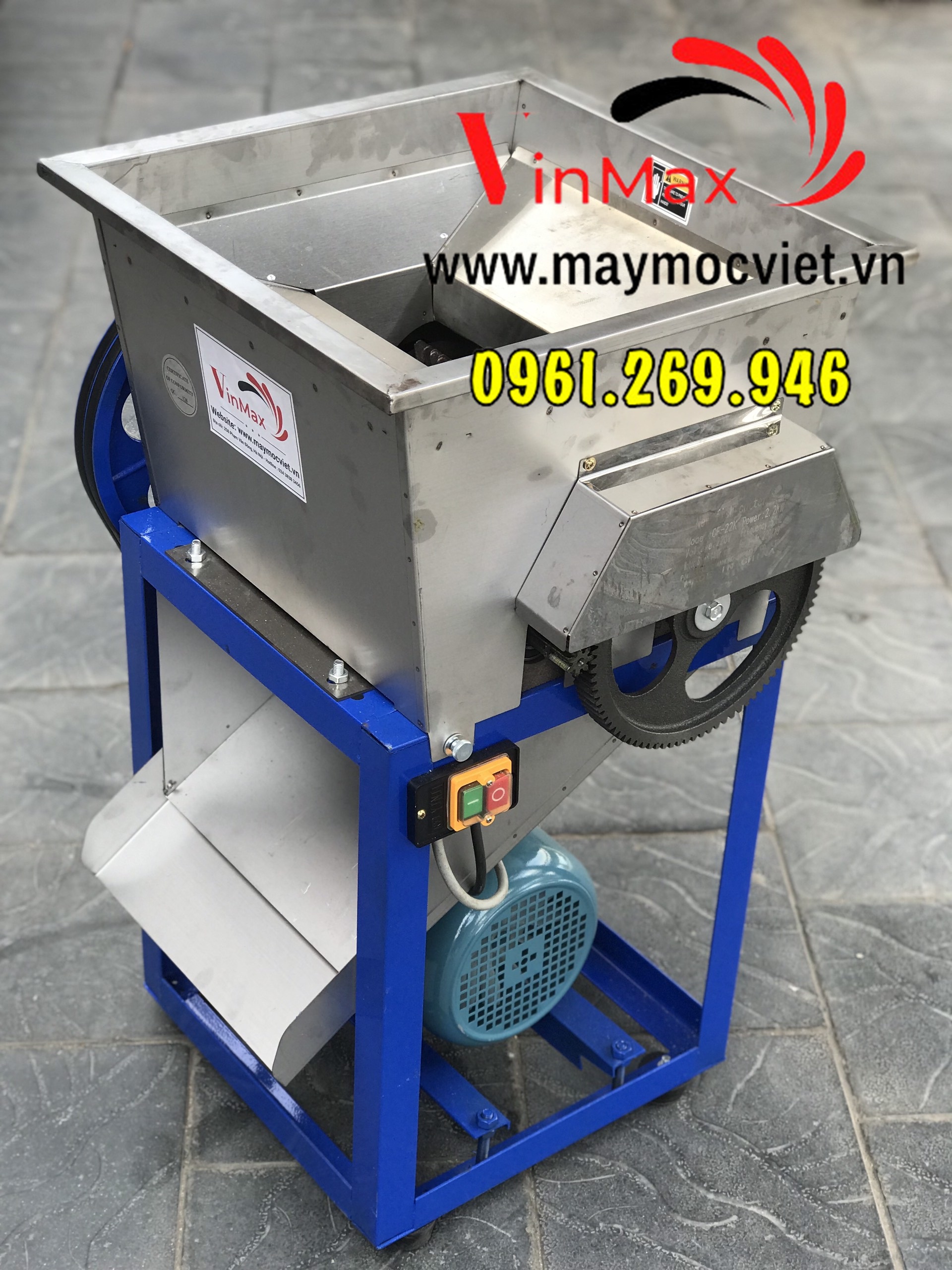 Máy cắt cá tươi 23 lưỡi buồng inox khung sắt động cơ điện 2.2kw