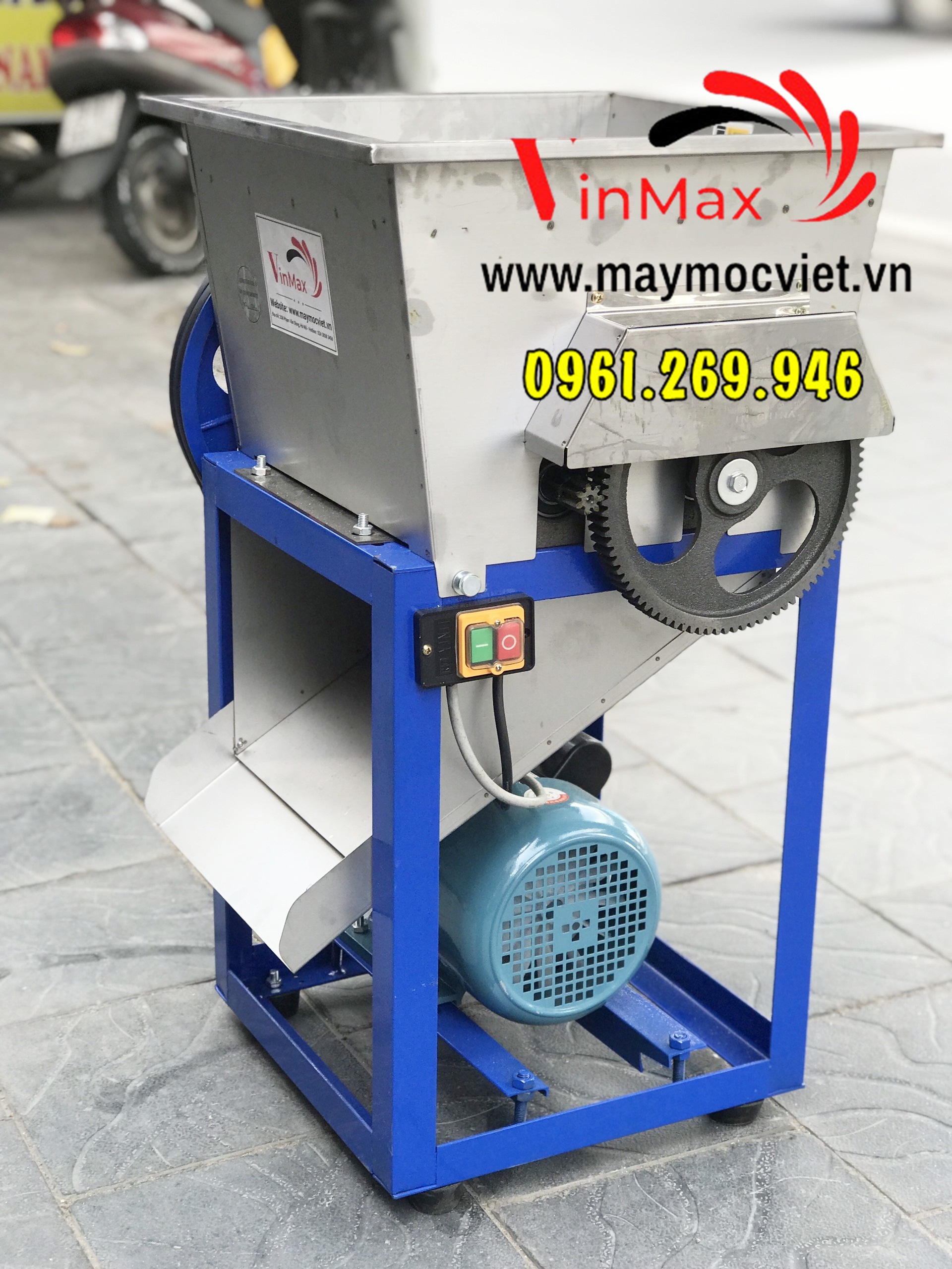 Máy cắt cá tươi 23 lưỡi buồng inox khung sắt động cơ điện 2.2kw