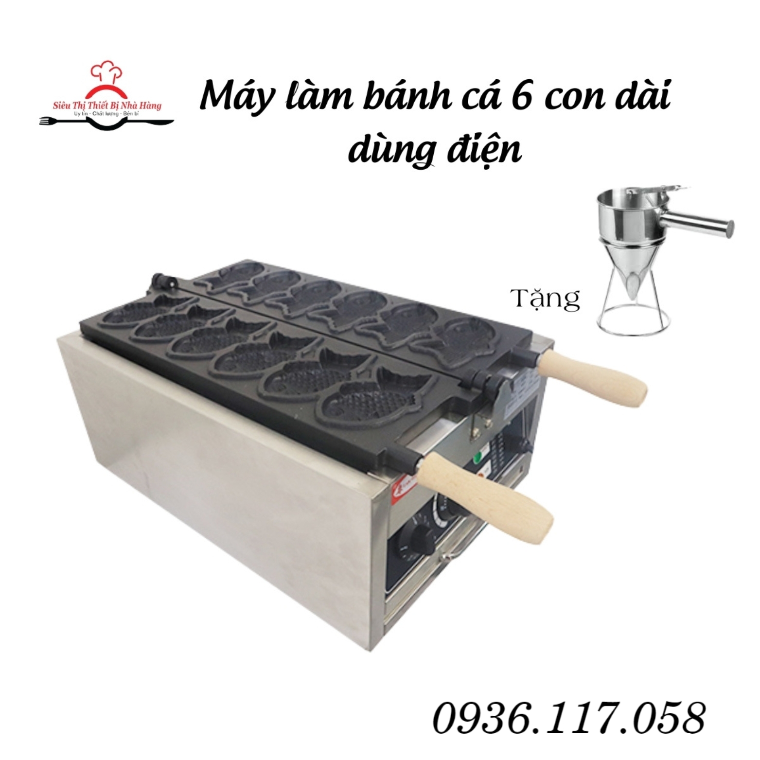 Máy làm bánh cá taiyaki dài 6 con điện