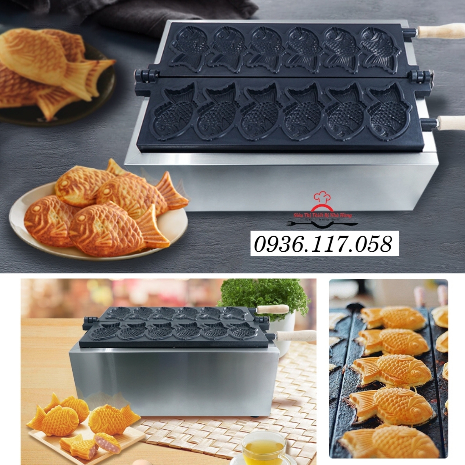 Máy làm bánh cá taiyaki dài 6 con điện