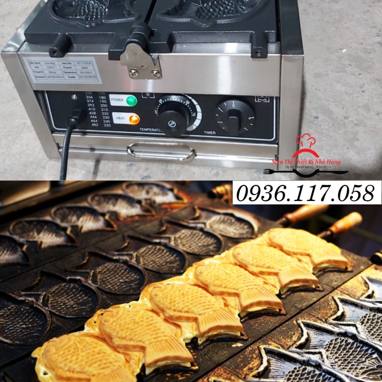 Máy làm bánh cá taiyaki dài 6 con điện