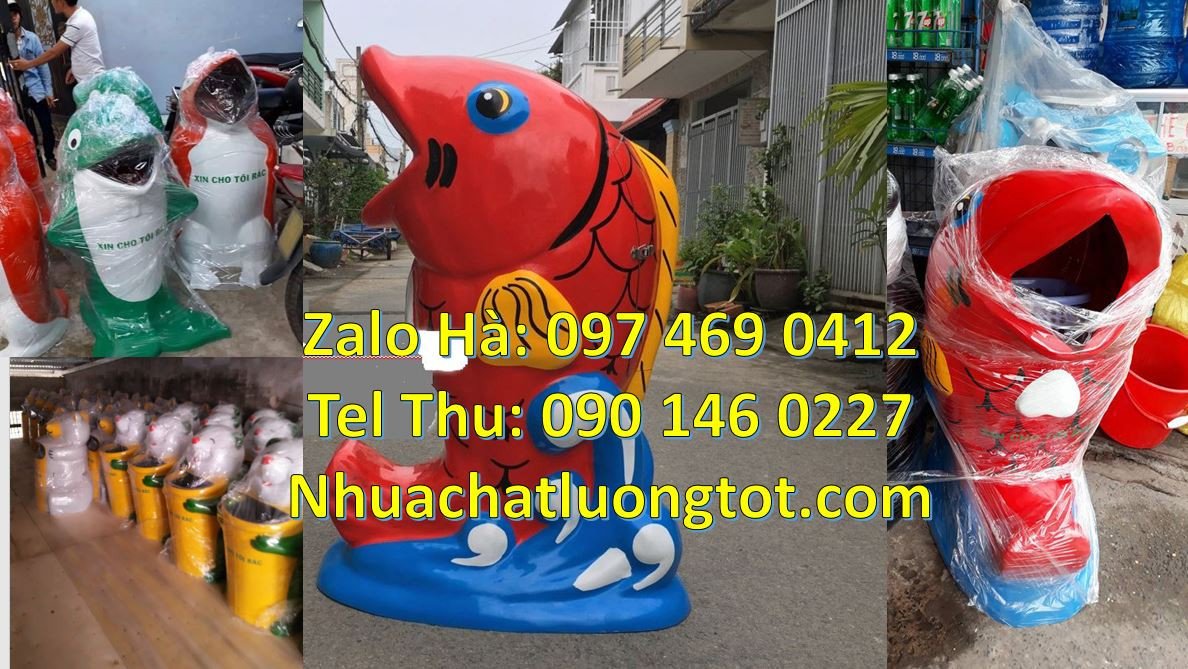 Bán thùng rác hình con chim cánh cụt,thùng rác hình con cá chép màu đỏ