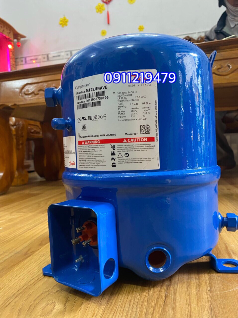 lắp dặt máy nén Danfoss 2hp, 2.5hp MT22JC4BVE, MT28JE4AVE