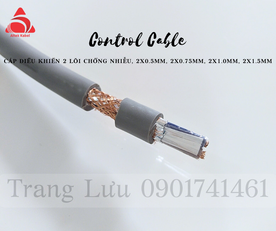 Cáp điều khiển 2x1.0mm lưới chống nhiễu
