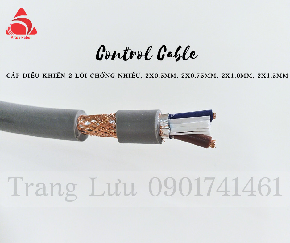 Cáp điều khiển 2x1.0mm lưới chống nhiễu