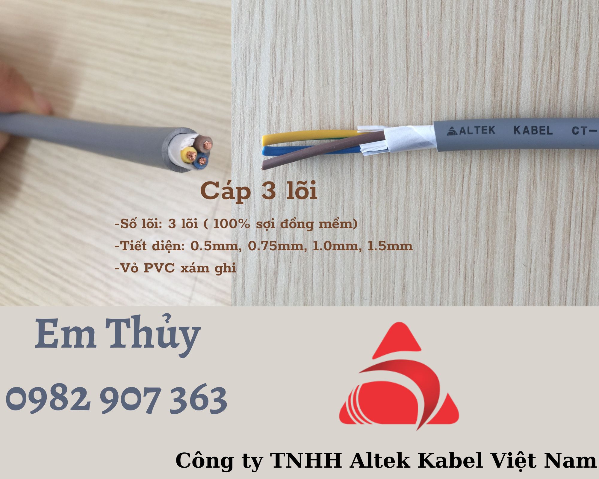Cáp điều khiển 3 lõi x 0.5mm, 0.75mm, 1.0mm, 1.5mm2