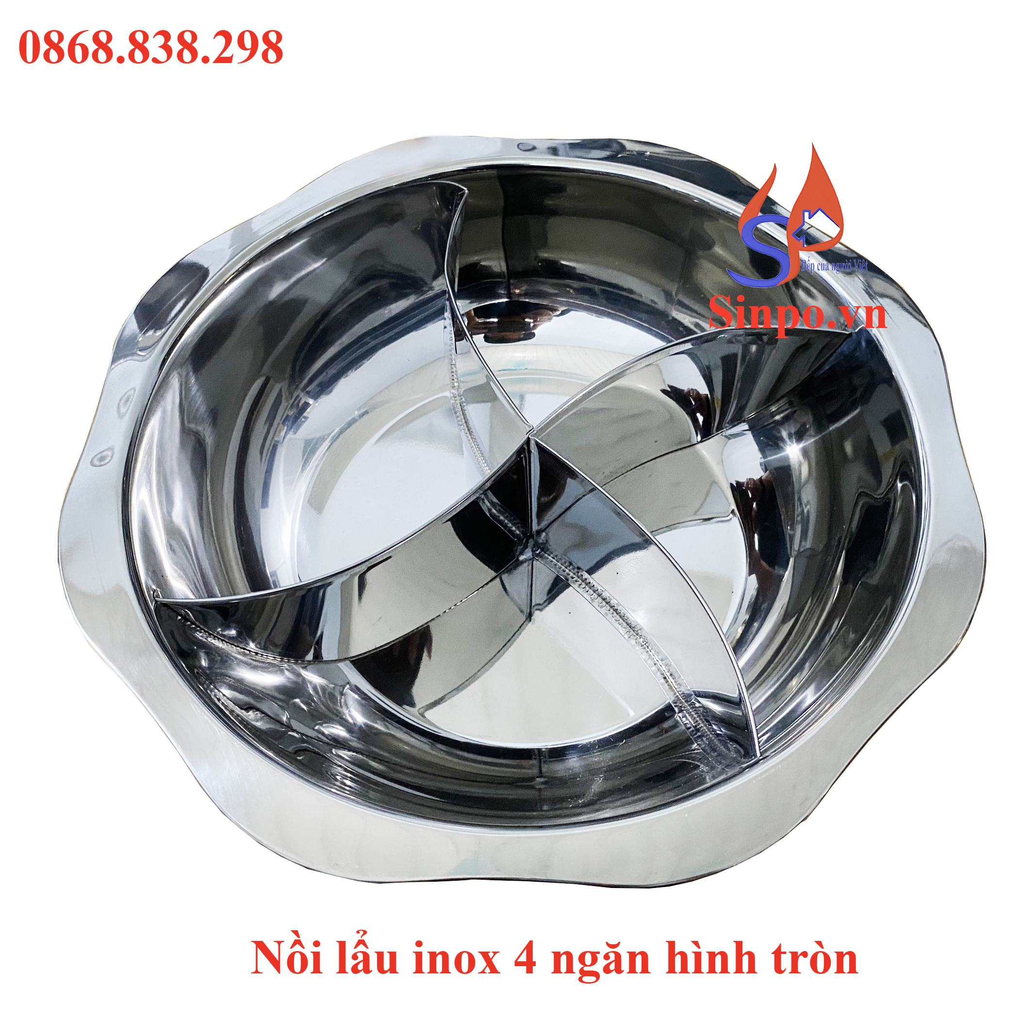 Nồi lẩu inox 4 ngăn tròn vành hoa sang trọng