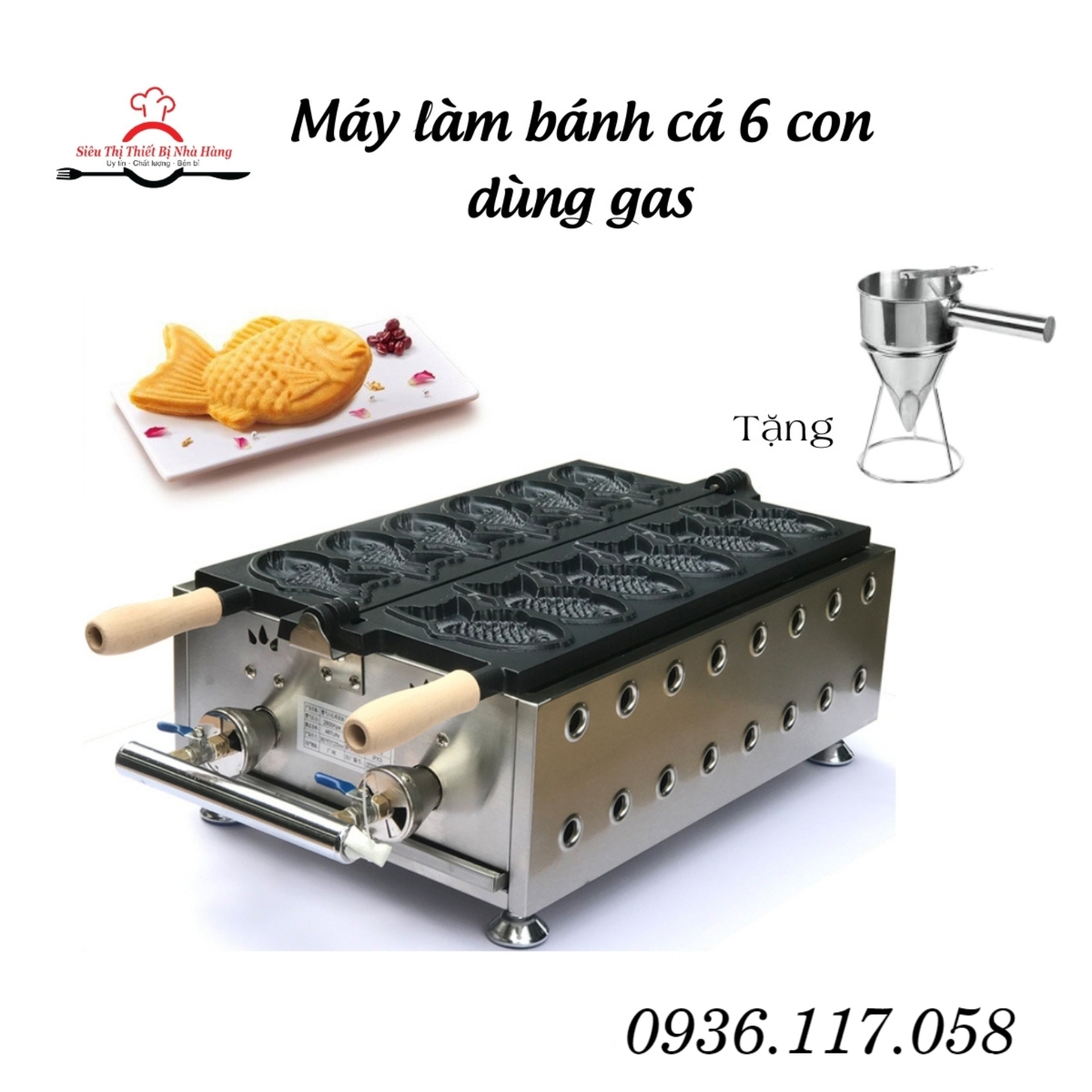 Máy làm bánh cá 6 con dài dùng gas