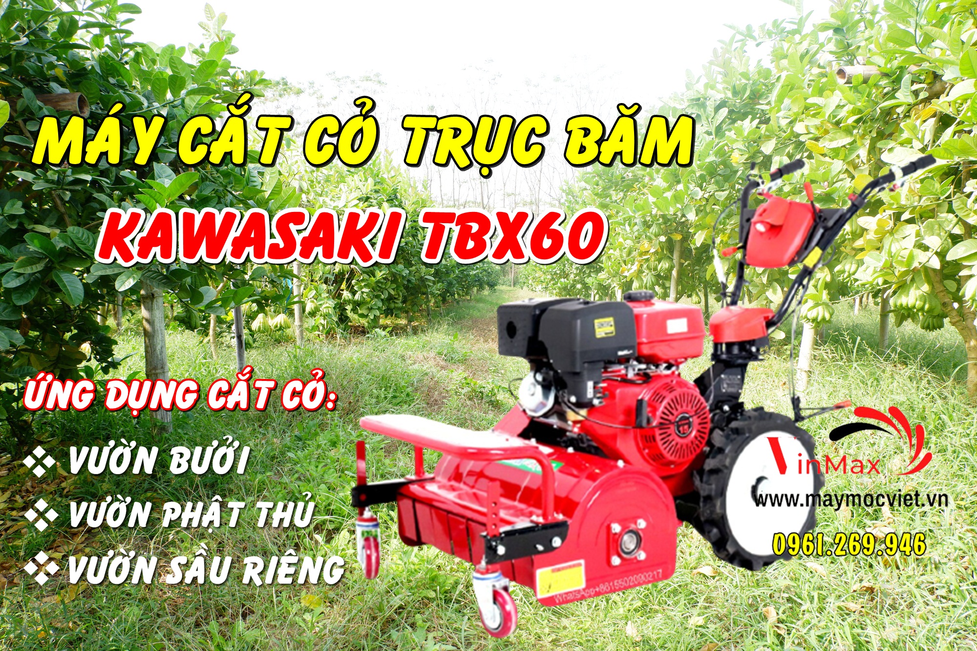 Máy cắt cỏ dại cho vườn phật thủ Kawasaki TBX60 đường cắt 60cm
