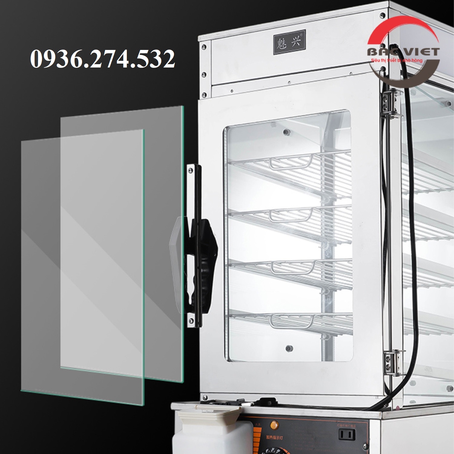 Tủ hấp bánh bao Trung Quốc 5 tầng kính 2 lớp